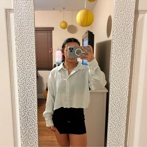 Light Blue Button Down Crop Top